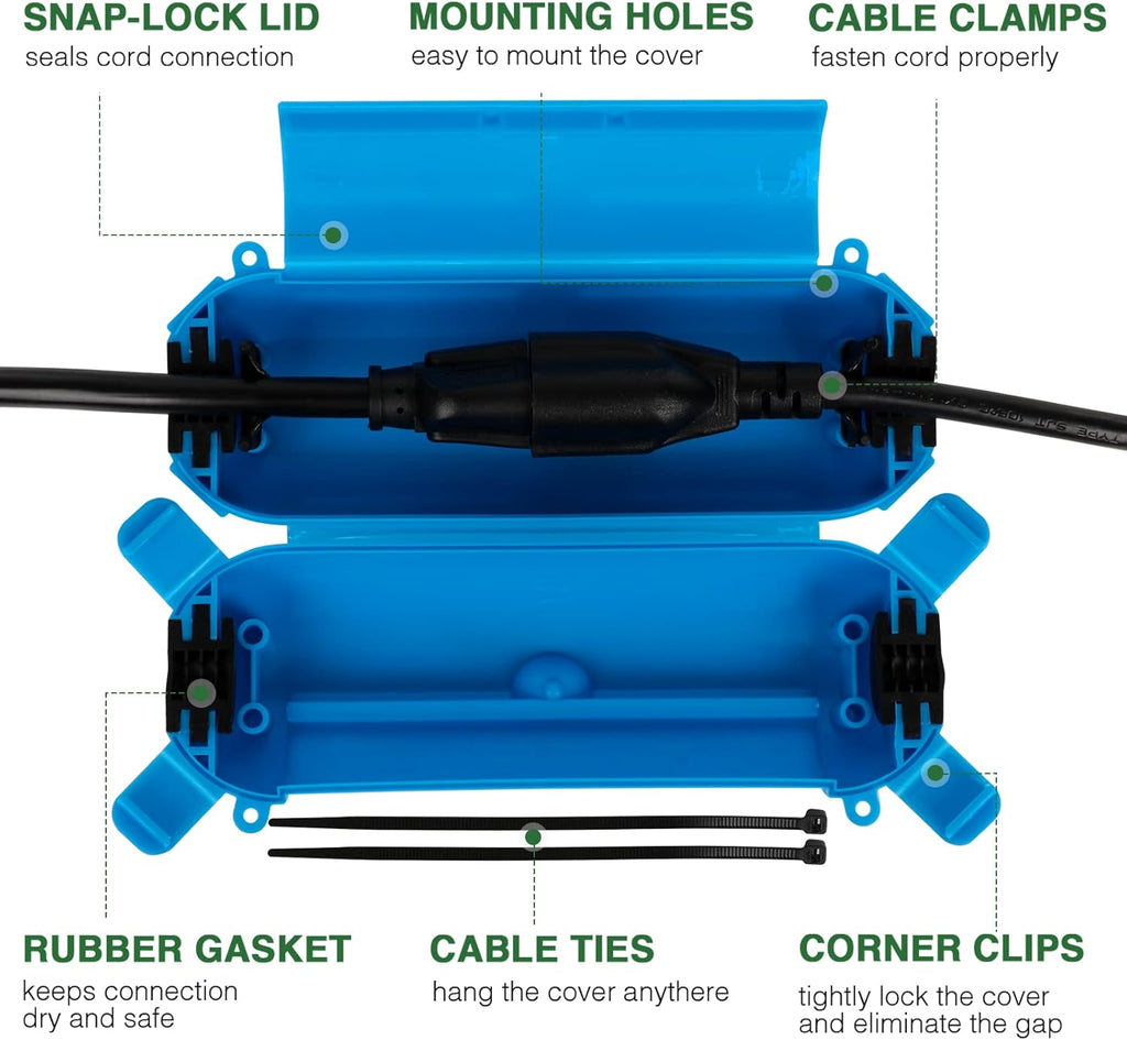 Flemoon [3 Pack] Outdoor Extension Cord Cover, IPX4 Waterproof Box and Safety Housing Case, Ideal to Protect Outdoor Plugs, Electrical Connections, Holiday Decoration Lights, Size Small, Blue