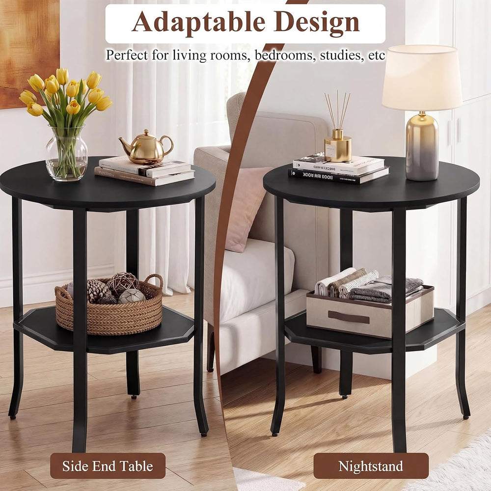 GOFLAME 2-Tier Round End Table, 20” Couch Sofa Side Table with Octagonal Stor...