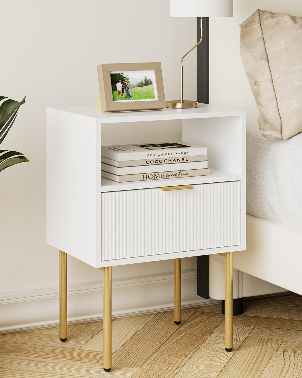 Aienvey Night Stand, Modern Nightstand with Drawers, Bedside Table, Gold Smal...