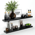 Homeforia Floating Black Shelf 42 inch, High End Solid Real Wood 42 inches Long Floating Shelves for Wall, Black Wooden 42inch Large Floating Shelves, Heavy Duty Bracket, 42 X 6.5 X 1.75 in, Set of 3