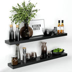 Homeforia Floating Black Shelf 42 inch, High End Solid Real Wood 42 inches Long Floating Shelves for Wall, Black Wooden 42inch Large Floating Shelves, Heavy Duty Bracket, 42 X 6.5 X 1.75 in, Set of 3
