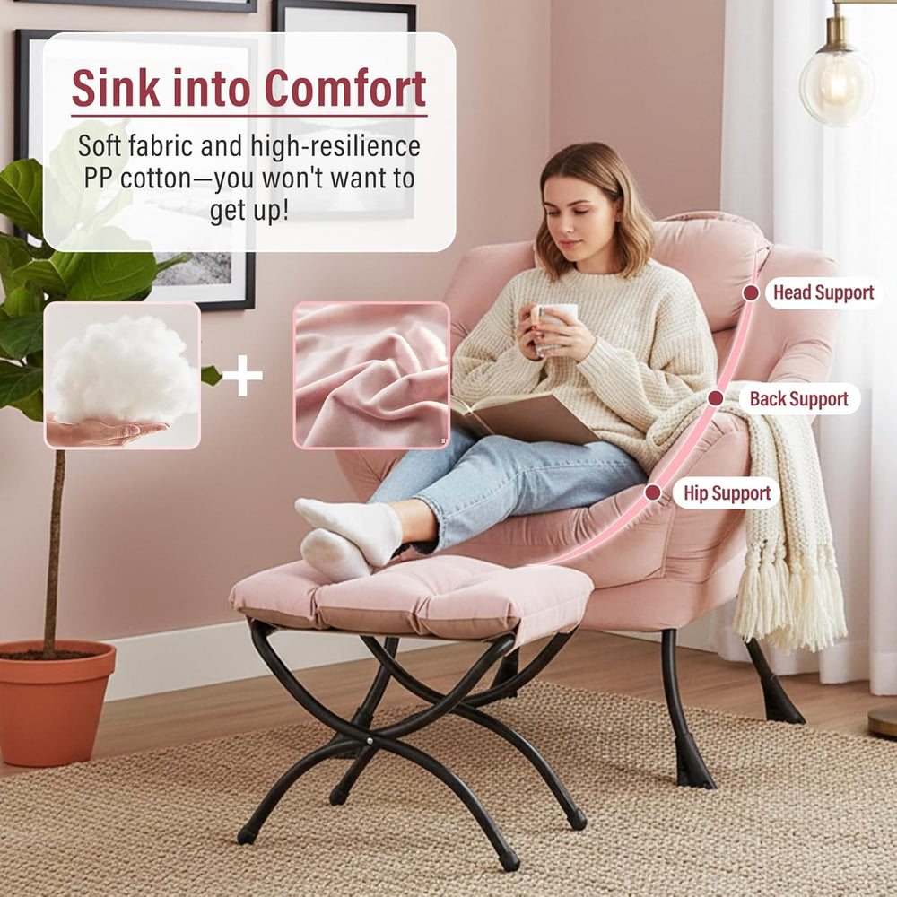 Furlide Lazy Chair with Ottoman, Modern Chair with Folding Footrest, Lounge A...