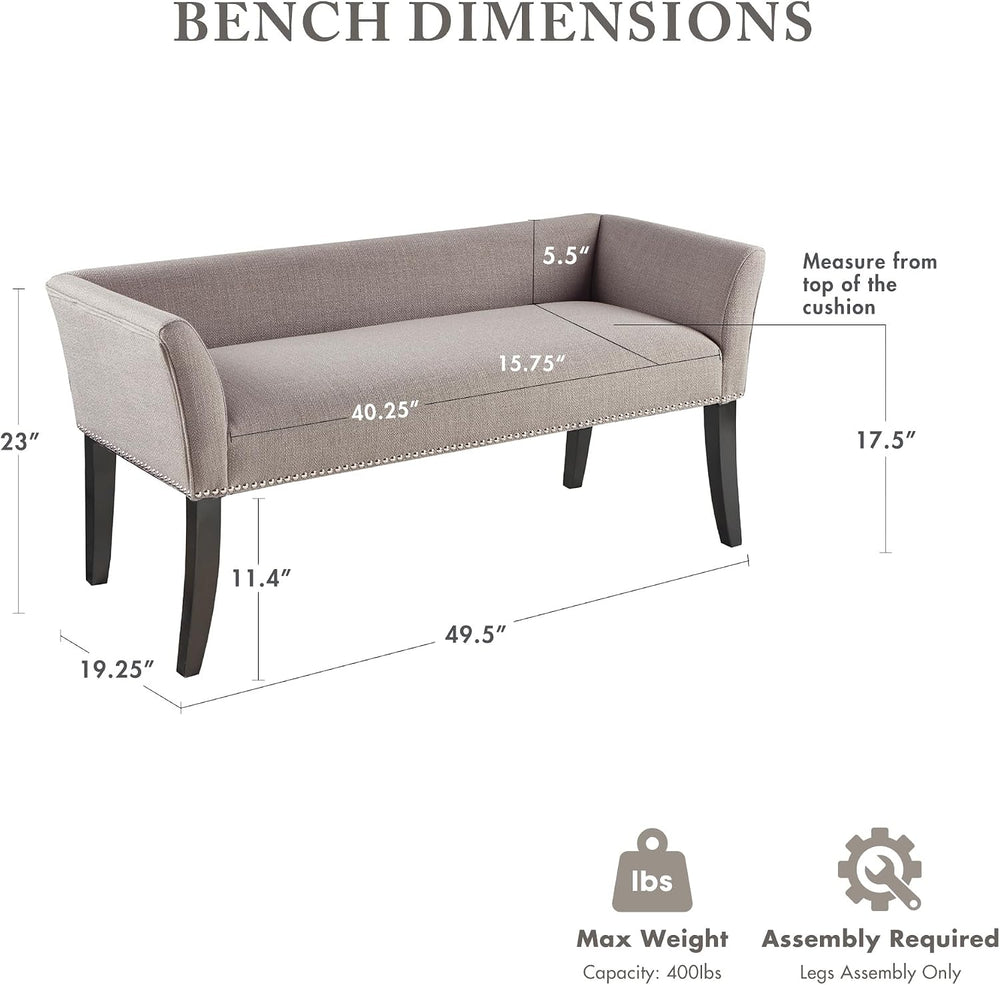 Madison Park Accent Bench, Upholstered with Nailhead Trim, & Padded Seat ...