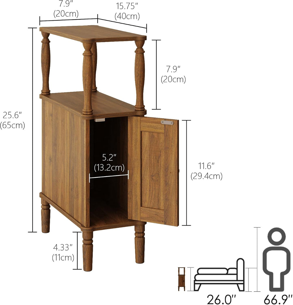 Veegle Narrow Nightstand,Mid-Century Modern Nightstand with Storage, Skinny E...