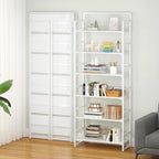 4NM No Assembly 6 Tiers Folding Bookshelf Storage Shelves Vintage Bookcase Standing Racks Study Organizer Home Office (All White)