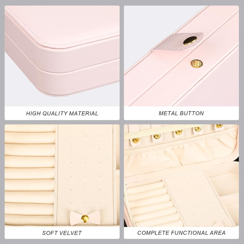 Small Jewelry Box, Travel Jewelry Case Portable Jewelry Boxes for Women, 2-Layer Mini Jewelry Travel Organizer, Gift for Women Girls,Pink B