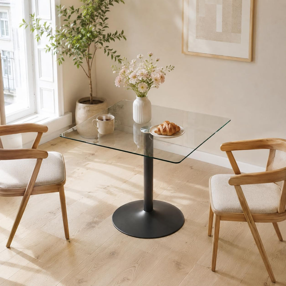 38.6'' Square Kitchen Table,Clear Square Glass Dining Table,Tempered ...
