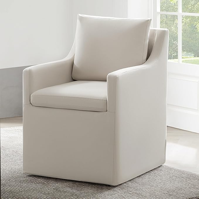 Upholstered Dining Chairs Set of 1, Washable Cover Modren Deskchair with 4 Casters & Hidden Storage for Dining Room, Living Room, Home Office, Flax Beige, 1 Box