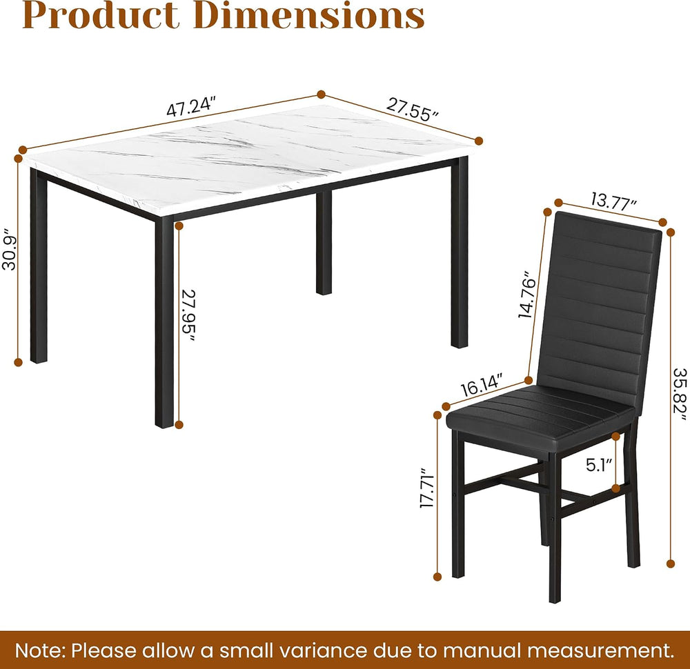 Hooseng Dining Table Set for 4, 5-Piece Faux Marble Dinner Table Set with 4 U...