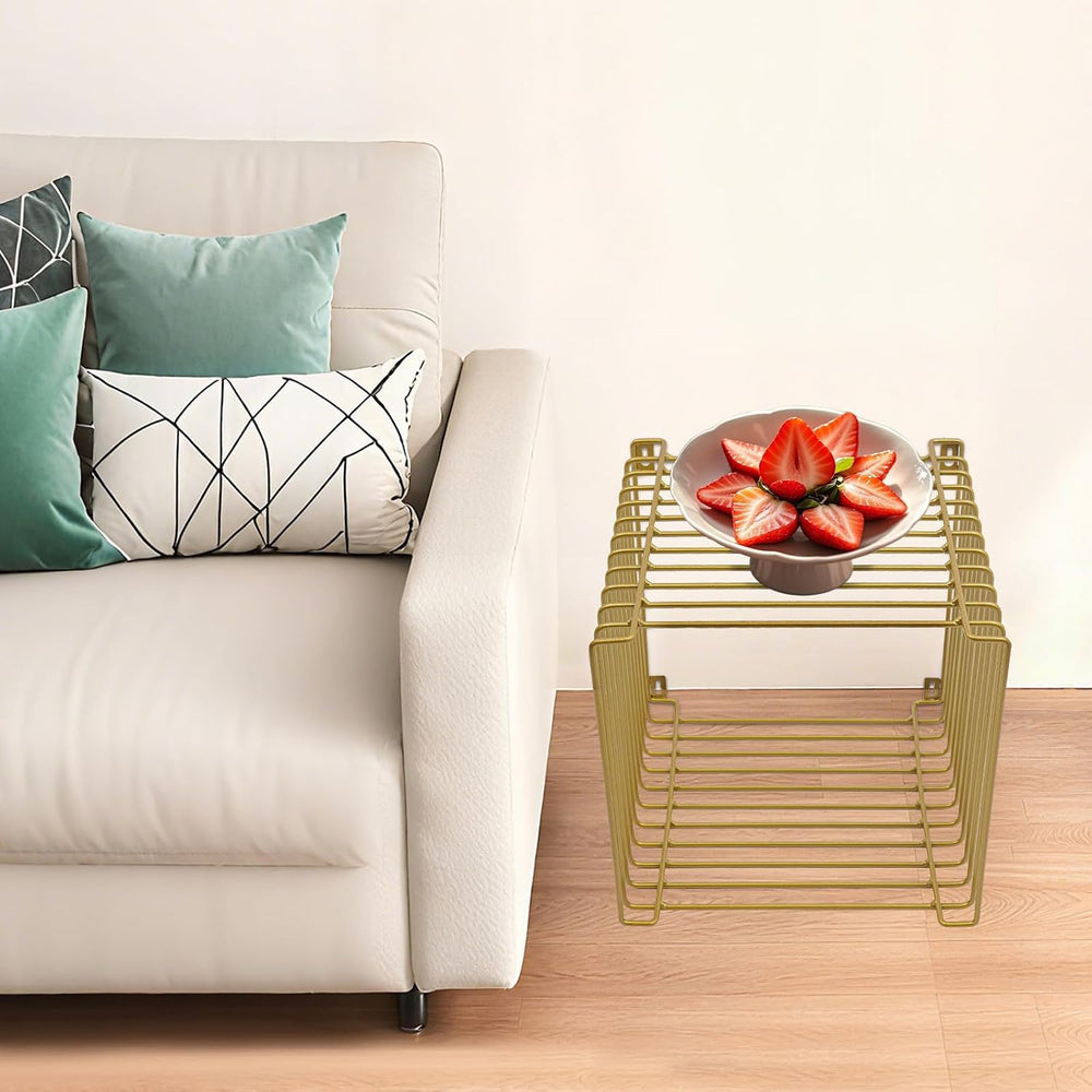 Square Geometry Retro Side Table Linear Metal End Table, Multi-Purpose Accent...