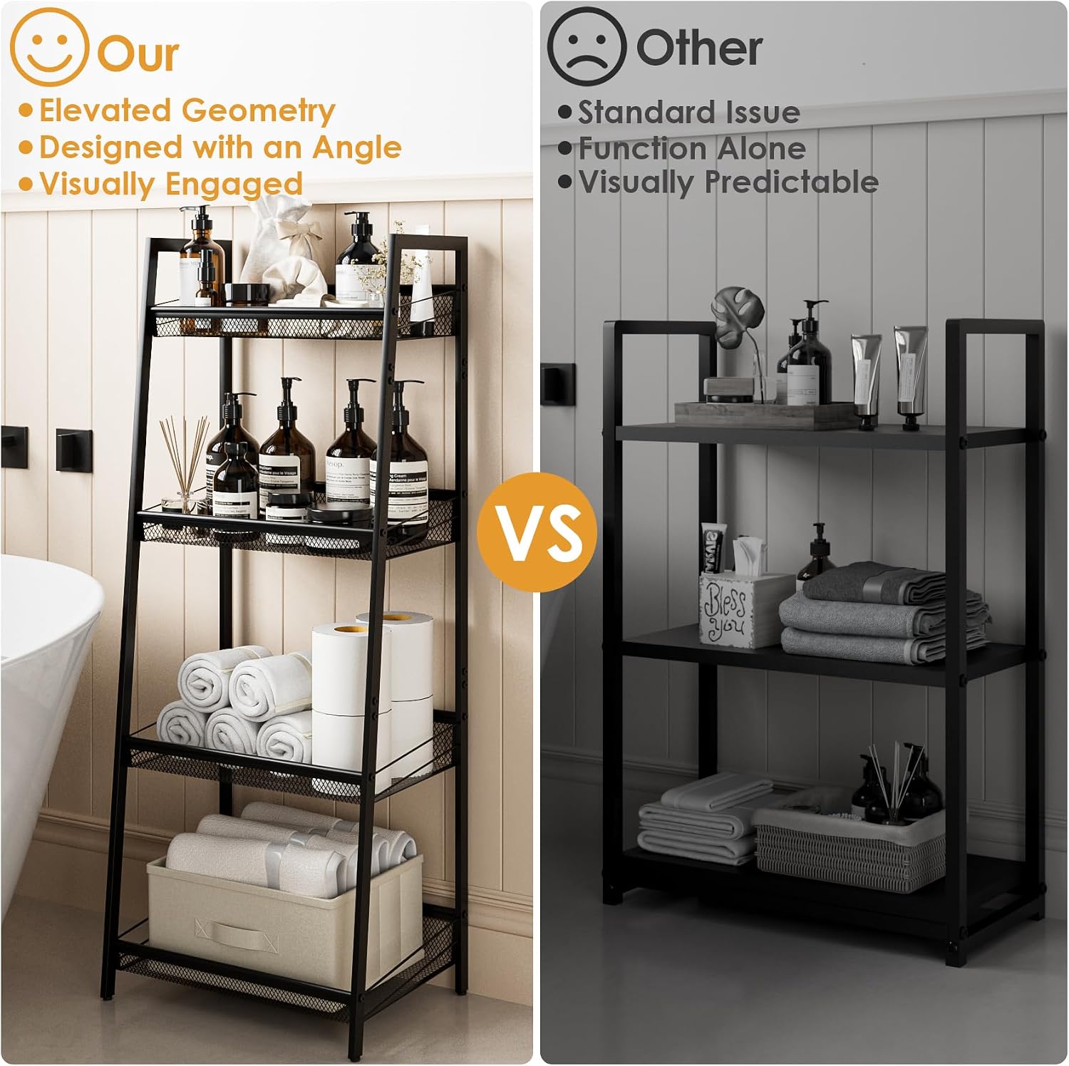 Masupu 4 Tier Bathroom Shelf, Bathroom Organizer and Storage for Small Space, Free-Standing Metal Rack Shelves Waterproof for Kitchen, Bathroom, Laundry, Toilet, Black