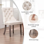 Velvet Dining Chairs Set of 2,Upholstered Dining Chairs with Ring Pull Trim and Button Back,Modern Seating for Kitchen, Bedroom & Living Room(Beige)
