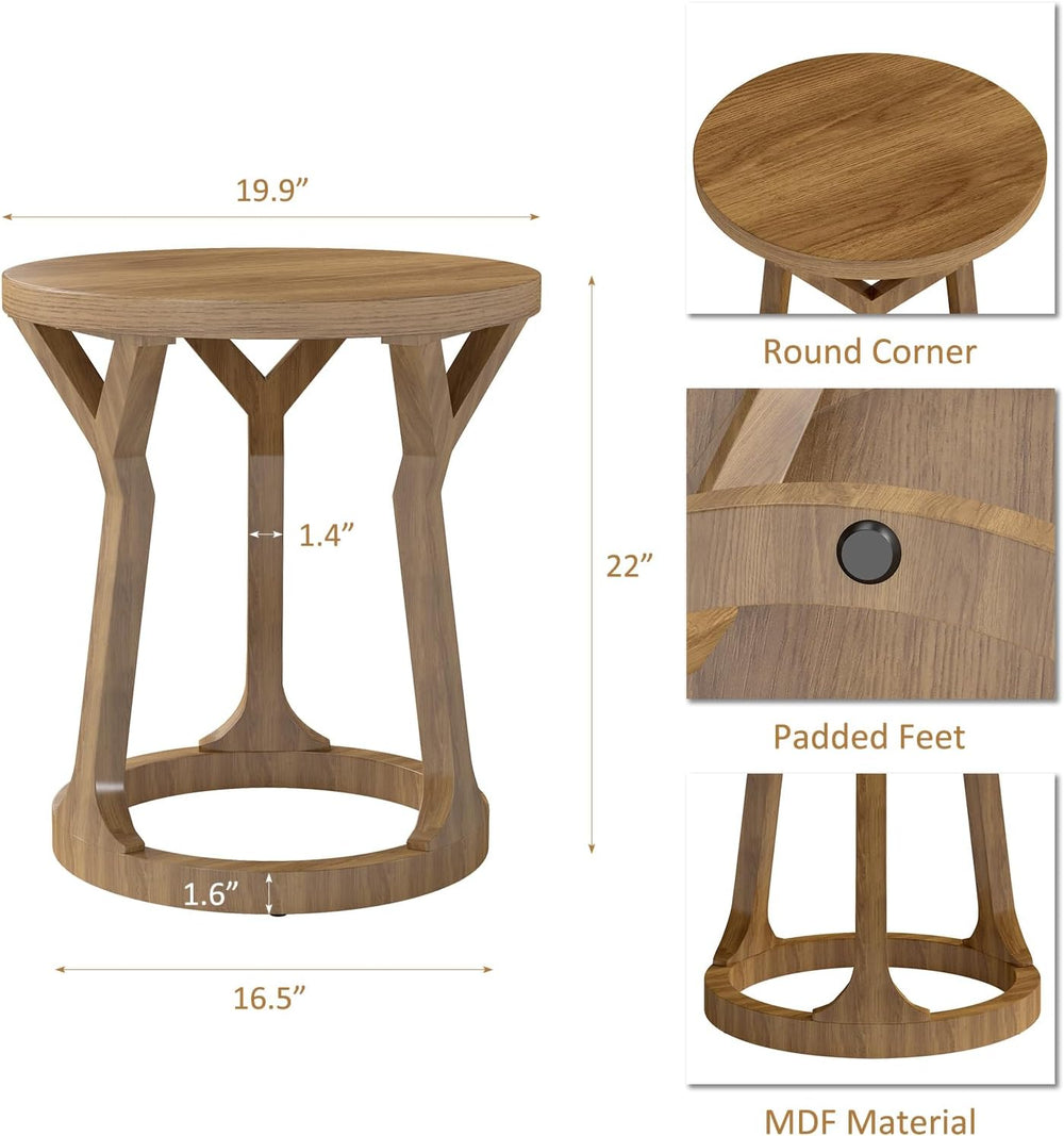 Round Side Table, Farmhouse End Table for Small Spaces, Accent Table for Livi...