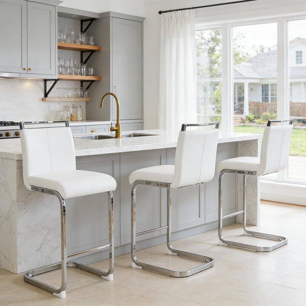 gopop Bar Stools Set of 3,Counter Height Bar Stools with Backs,White Barstool...