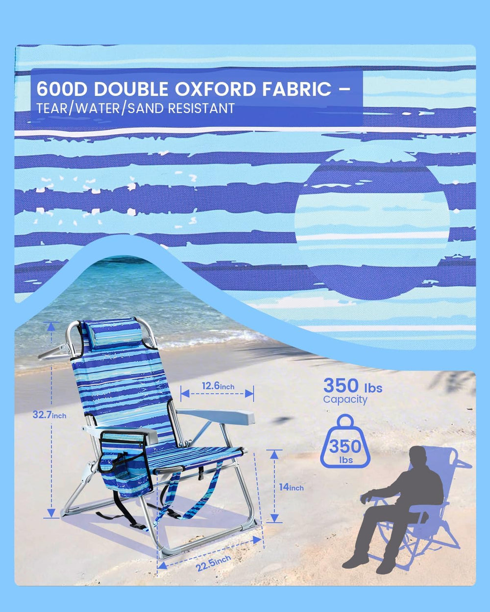 GVDV 2 Pack Backpack Beach Chairs for Adults, 14" Mid-Height Foldable Ch...