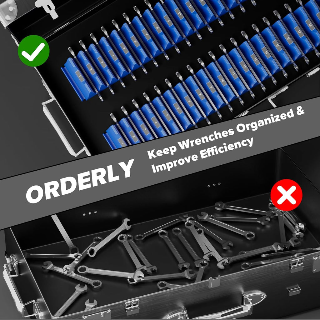 80PCS Modular Wrench Organizer Wrench Holder - Wrench Tool Organizers for Tool Drawer Storage, Wrench Storage Set with Metric & SAE Label, Wrench Rack Tool Gift for Professional Mechanics Men, Blue