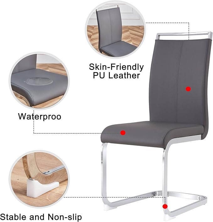AZmac Modern Leather Dining Chairs Set of 4,Armless Kitchen Chairs,Dining Roo...