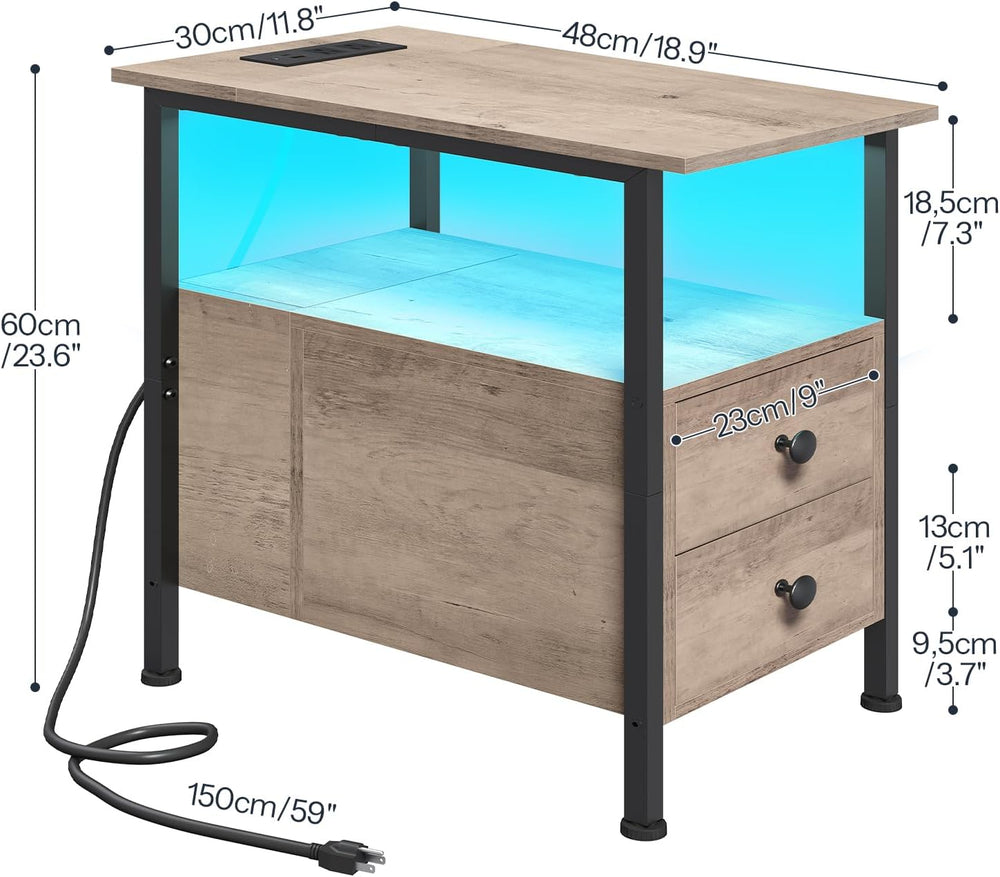 HOOBRO End Table with Charging Station & Led Light, Flip-Top Narrow Side ...