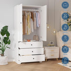 71" Armoire Wardrobe Closet, Bedroom Armoire Clothing Storage Cabinet | 3 Drawers & 2 Doors and Adjustable Shelves Modern Wooden with Aluminum Hanging Rod, Locker