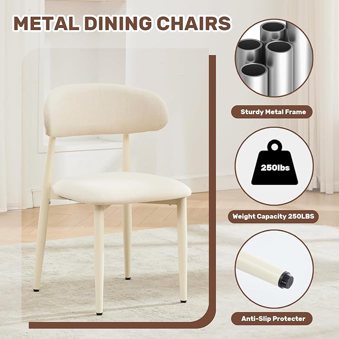 UVV Dining Chairs Set of 8, Metal Kitchen Chairs with Modern Fabric Upholstered for Dining Room, Beige