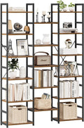 NUMENN Triple Column 6 Tier Bookshelf, Bookcase with 17 Open Display Shelves, Adjustable Rustic Industrial Style Book Shelves, Modern Bookshelves for Bedroom, Living Room and Home Office, Vintage