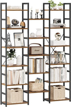 NUMENN Triple Column 6 Tier Bookshelf, Bookcase with 17 Open Display Shelves, Adjustable Rustic Industrial Style Book Shelves, Modern Bookshelves for Bedroom, Living Room and Home Office, Vintage