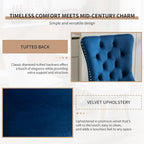 Mid Century Modern Dining Chairs Set of 8, Blue Velvet Upholstered Tufted Back, Kitchen & Dining Room Chairs, Gold Metal Legs, Nailhead Trim, Sillas para Comedor (Blue, 8 Pcs)