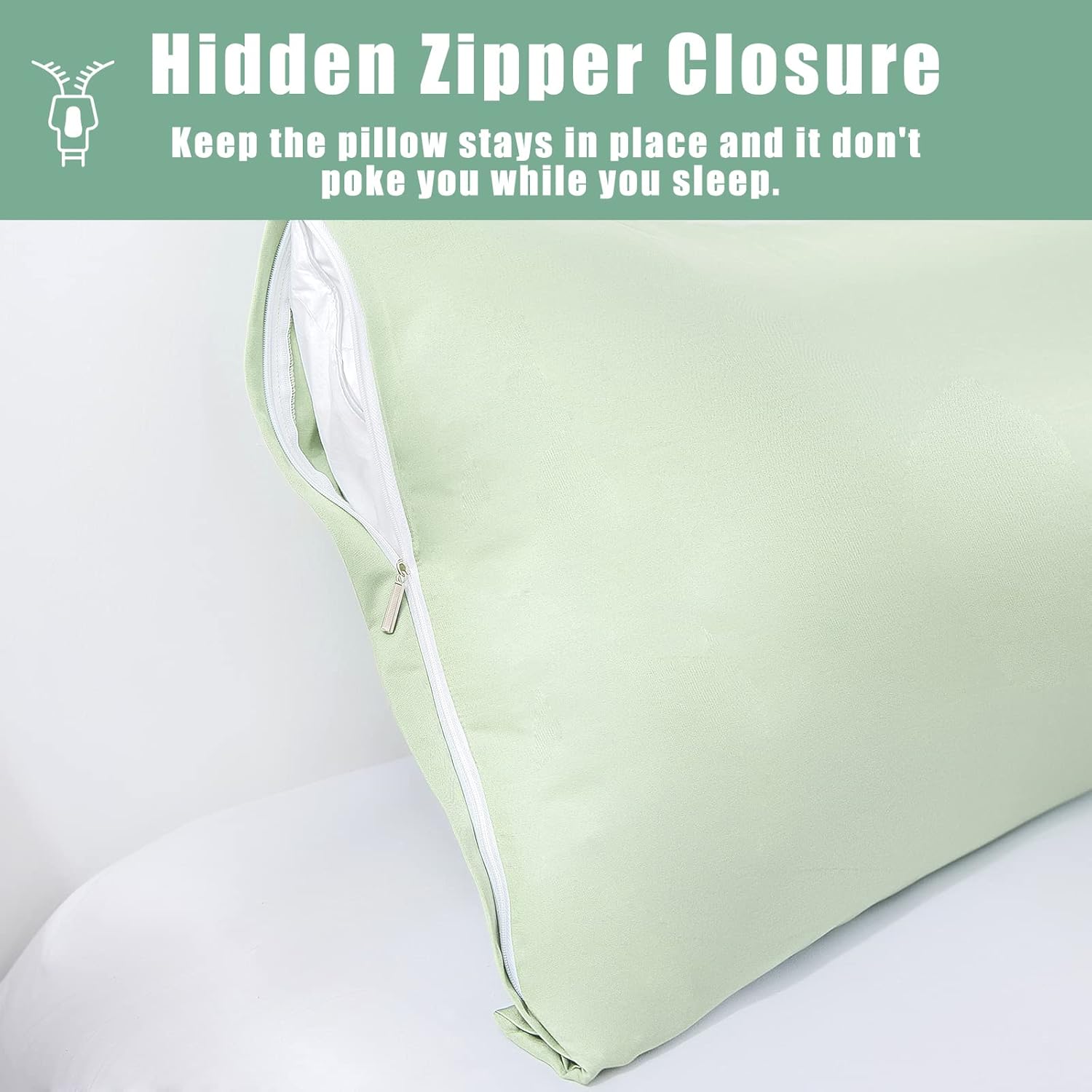 Body Cooling Pillow Cases Cover, Bamboo Rayon Green Body Pillowcases with Zipper Closure, Cool and Breathable Pillow Case for Hot Sleepers and Night Sweats, 20x54 inches