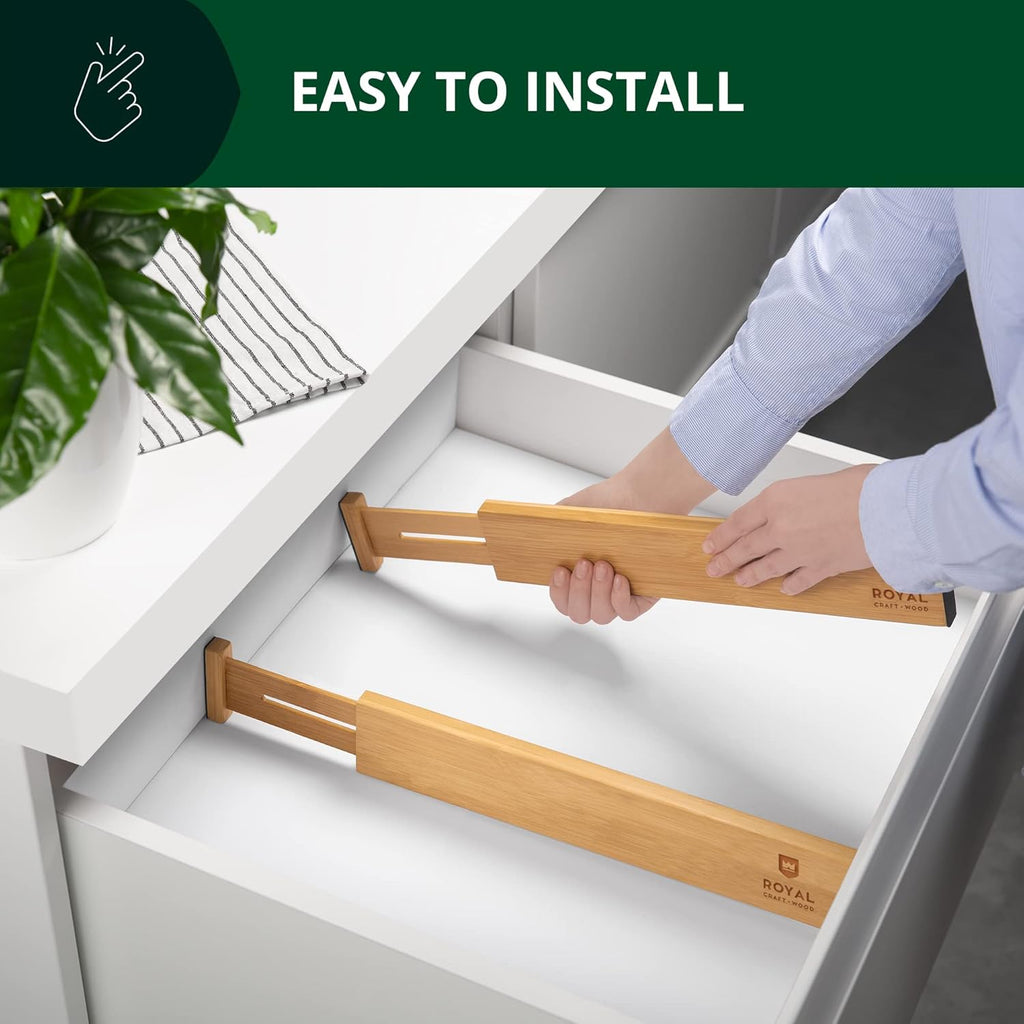 Drawer Divider and Organizer for Kitchen Organization - Adjustable Bamboo Drawer Dividers Organizers (17 - 22") - 4-Pack Expandable Drawer Organization Separators for Kitchen, Bedroom & More, Natural
