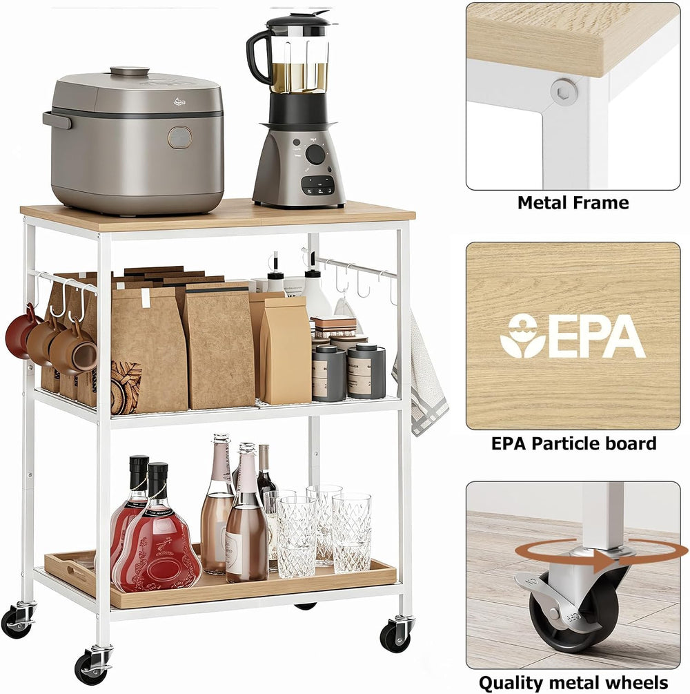 Homleke 3-Tier Rolling Kitchen Microwave Cart, Utility Cart | with Lockable W...