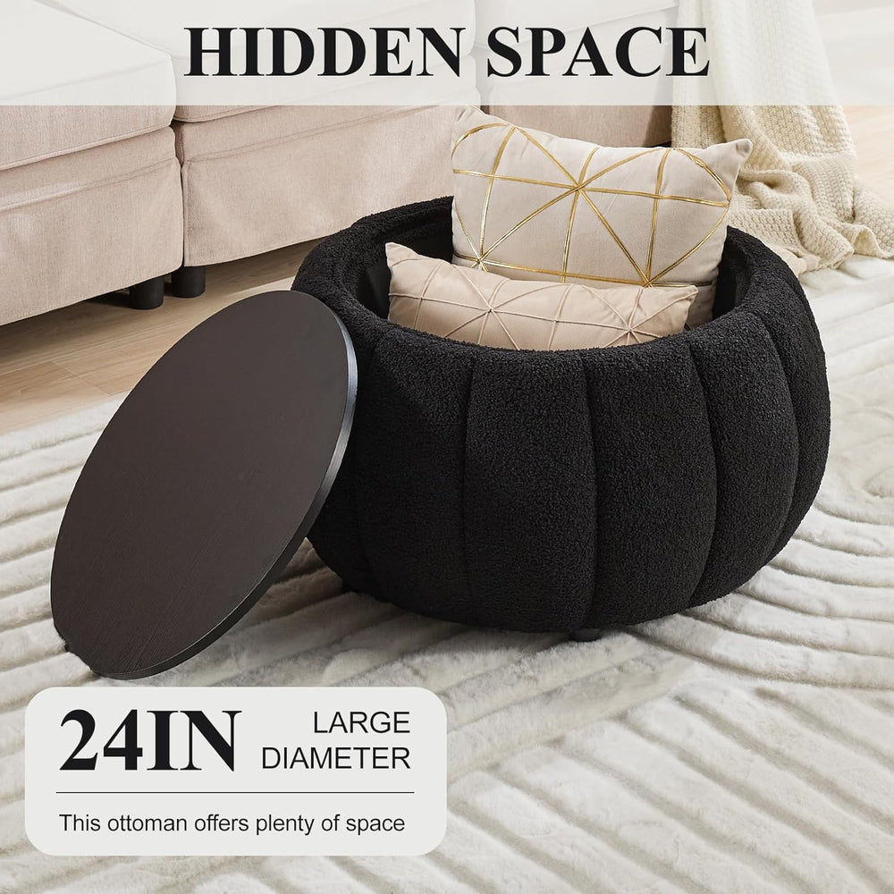 YDcosyfy 30 Inches Round Ottoman Coffee Table with Storage, Upholstered Ottom...