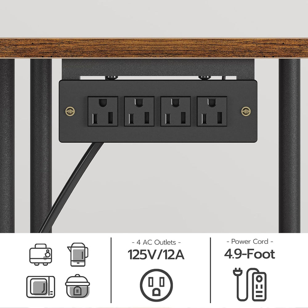 HOOBRO Bakers Rack with Power Outlet, Microwave Stand with 5 S-Shaped Hooks, ...