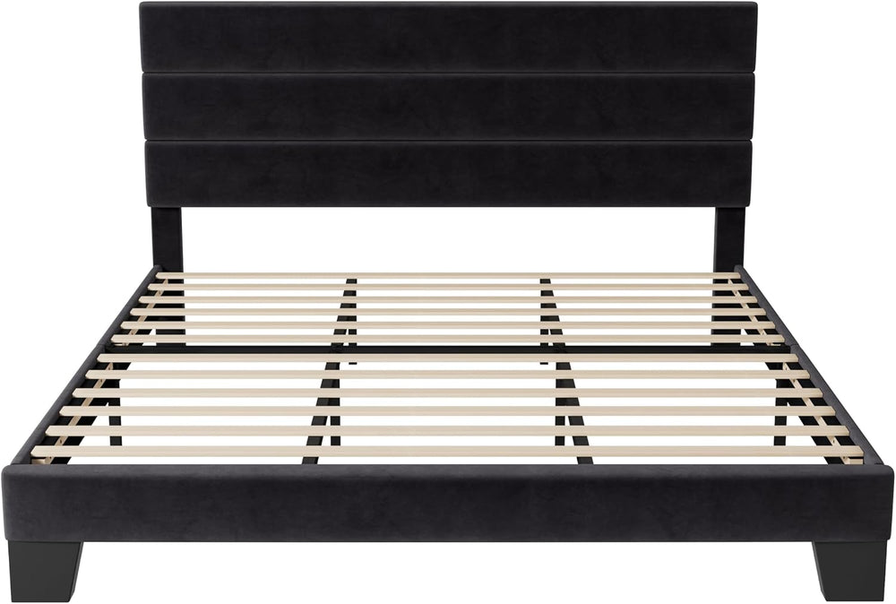 Allewie King Size Platform Bed Frame with Velvet Upholstered Headboard
