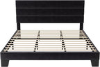 Allewie King Size Platform Bed Frame with Velvet Upholstered Headboard and Wooden Slats Support, Fully Upholstered Mattress Foundation/No Box Spring Needed/Easy Assembly, Black