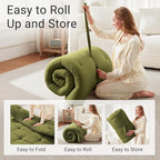 Japanese Floor Futon Mattress Full Size 54"x 80", Foldable Floor Bed Mattress, Portable Tatami Mat Sleeping Pad, Folding Futon Cushion, Roll Up Floor Lounger for Guest Room Dormitory (Green)