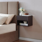 Floating Nightstand with Fluted Drawer - Modern Wall Mounted Bedside Table with Open Storage Shelf, Small Night Stand TV Stand for Bedroom(Espresso)