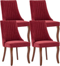 Linen Dining Chairs Set of 4，Fabric Channel Tufted Kitchen Chairs, Upholstered Accent Chairs with Curved Solid Wood Legs, Comfortable Dining Chair for Dining Room, (Burgundy, 4pc)