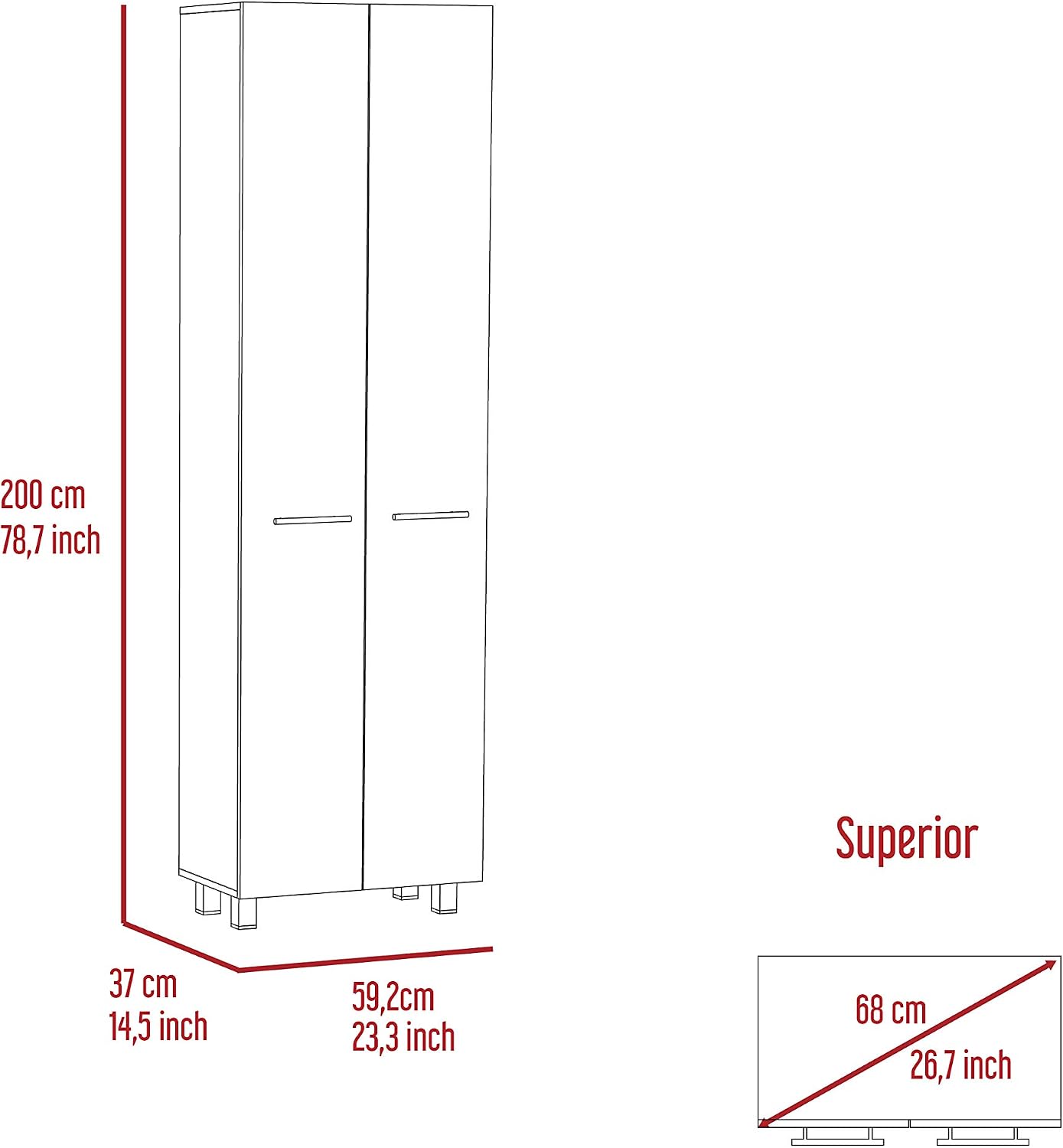 23.6" D*14.5" W*78.7" H Freestanding Kitchen Pantry with 4 Shelves, Double Door, Rectangular Storage Cabinet, Modern Minimalist, for Living Room, Dining Room, White