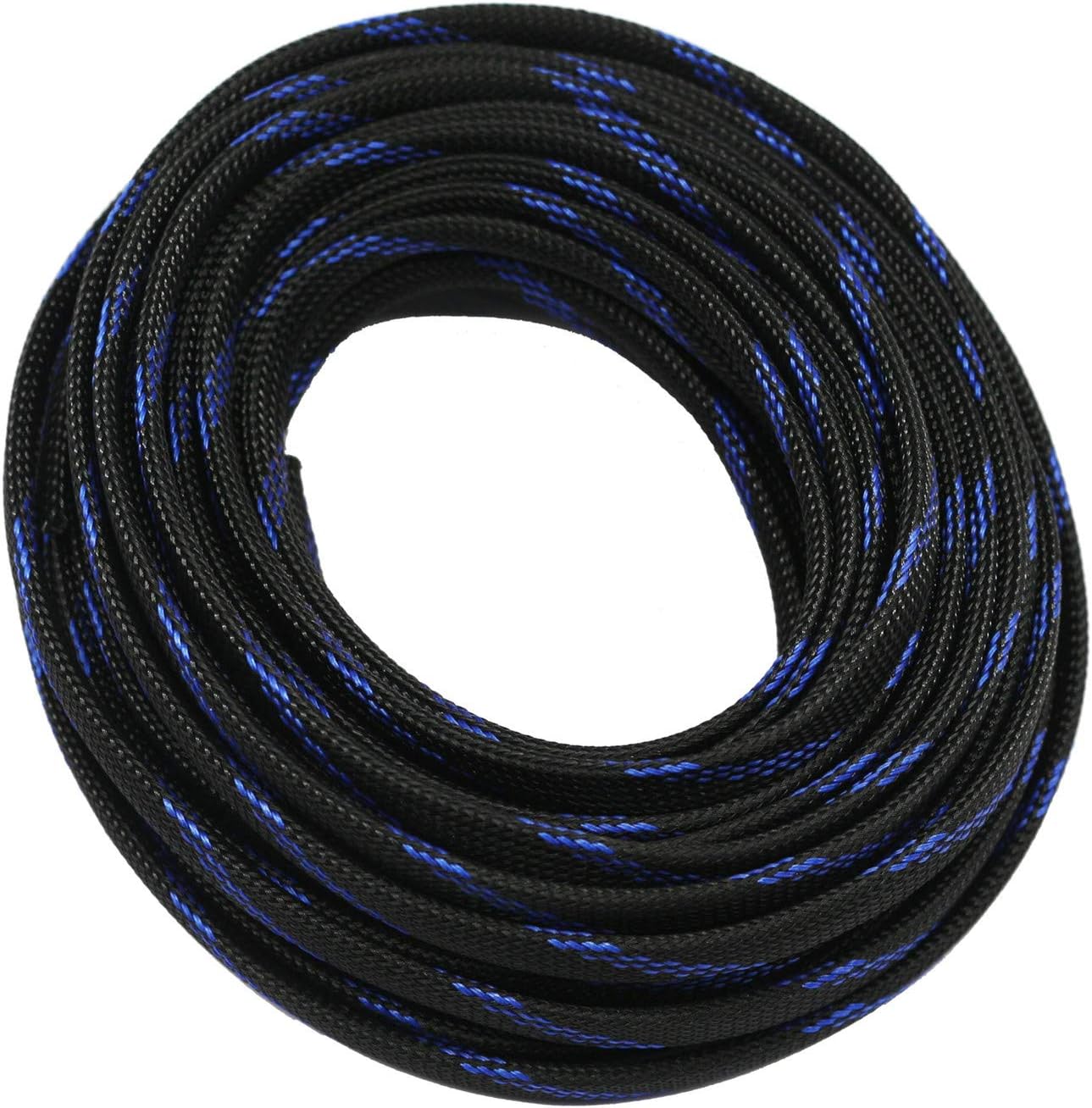 30ft PET Expandable Sleeving Wire Cable Sleeve (1/3", Steel Blue&Black)