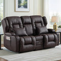 Loveseat Recliner Sofa,RV Wall Hugger Recliners with Flip-up Console,Reclining Loveseat Sofa Recliner with Cup Holders/Lumbar Pillows for Small Spaces,RV Furniture (PU Brown, 68" 2-Seater)