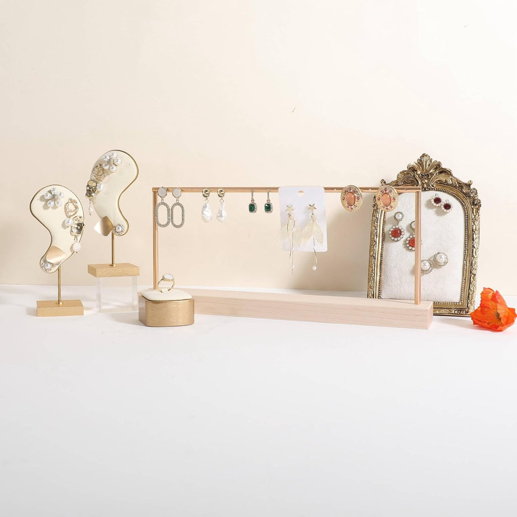 GemeShou wooden earring holder organizer for girls, maple stud earring display stand for boutique store, jewelry storage organizer shelf【maple stand-One Tier】