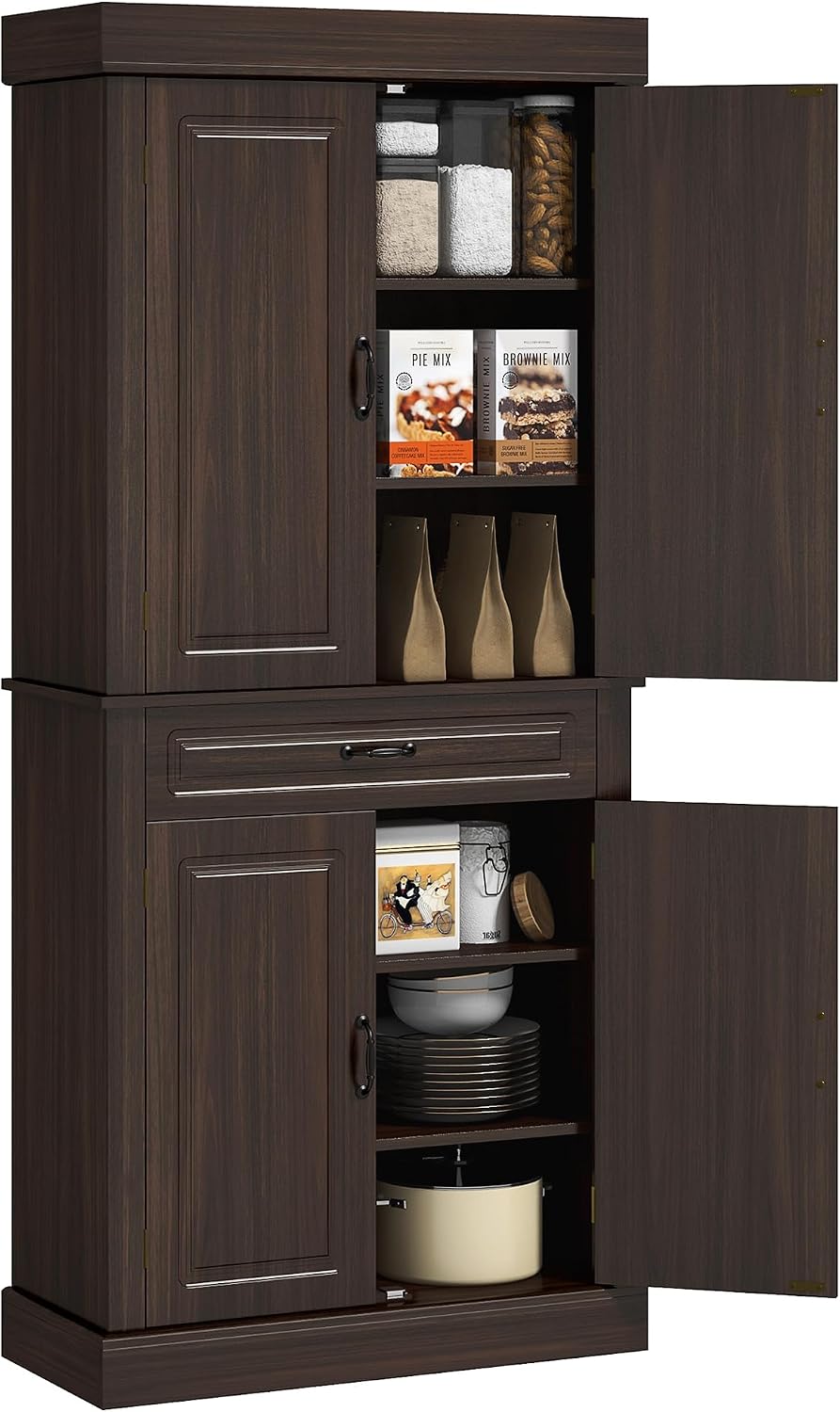 HOMCOM 71" Freestanding Kitchen Pantry Cabinet, Tall Storage Cabinet wit...