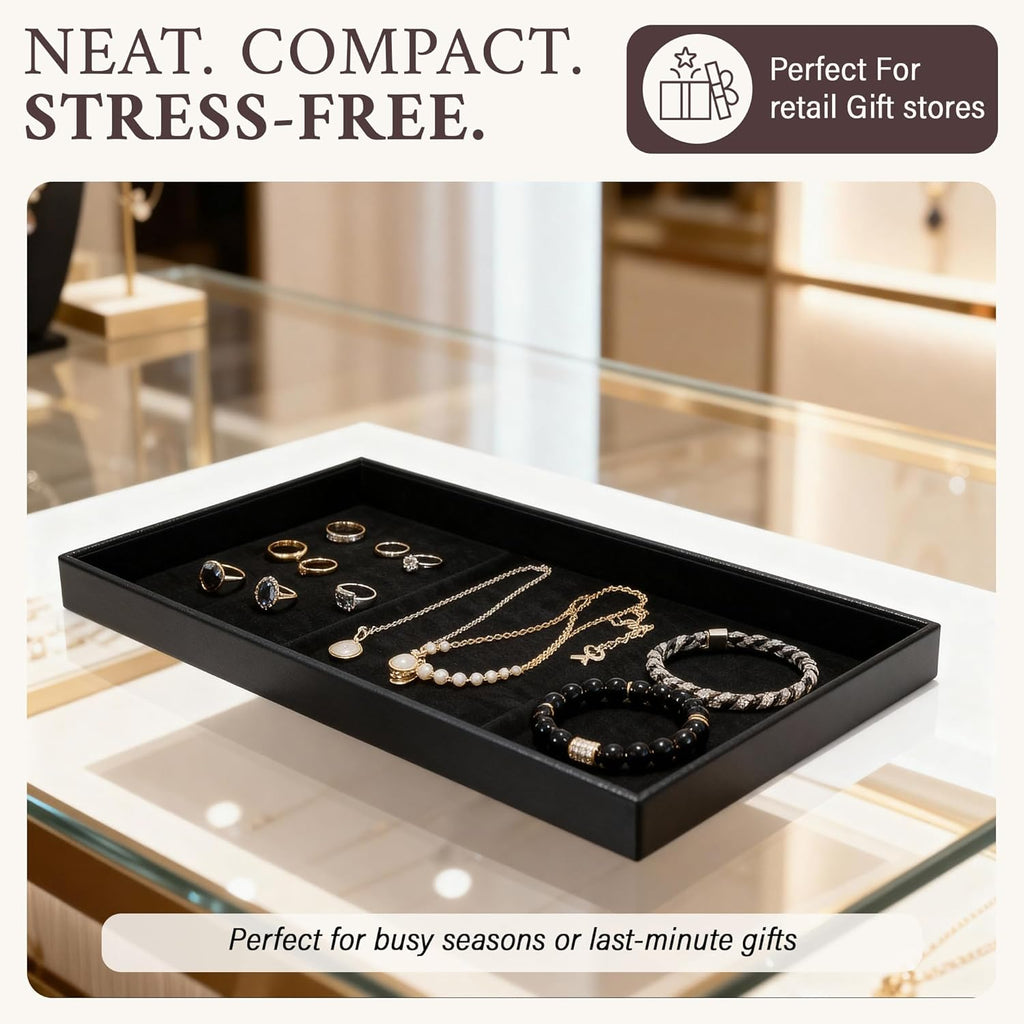RJ Displays 6 Pack Stackable Jewelry Tray Set, Stackable Plastic Jewelry Organizer Tray, Jewelrys Drawer Organizers, Drawers Inserts, Earring Organizer for Women Perfect Trays (Black) 14.75x8.25x1 IN
