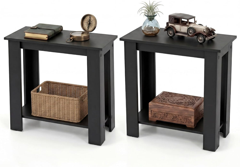 Tangkula 2-Tier Wooden Narrow End Table, Open Storage Side Nightstand, Retro ...