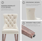 Velvet Dining Chairs Set of 2, Upholstered Dining Room Chairs with Nailhead Trim, Sillas de Comedor Modernas 2, Wooden Kitchen Chairs for Dining Room, Living Room, Kitchen, Bedroom, Beige