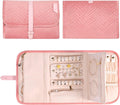 Voova Travel Jewelry Holder Organizer Case, Large Jewelry Storage Bag for Women Girls, Foldable Traveling Jewellery Pouch Roll for Necklaces Rings Earrings Bracelets, Pink