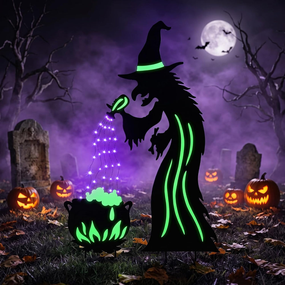 Lewondr 2 Pack Metal Witch Halloween Decorations Outdoor
