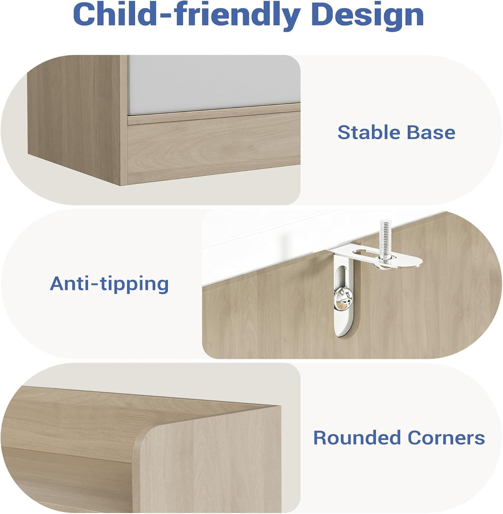 Housoul Kids Bookshelf, Toy Storage Organizer with Fabric Drawers, Natural | Bookshelf with 9 cube, 3-tier freestanding wooden open shelf bookshelf, modern kids display bookcase for living room, office