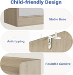 Housoul Kids Bookshelf, Toy Storage Organizer with Fabric Drawers, Natural | Bookshelf with 9 cube, 3-tier freestanding wooden open shelf bookshelf, modern kids display bookcase for living room, office