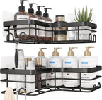 Corner Shower Caddy - 2 Pack, Adhesive Shower Organizers, Rustproof Stainless Steel Shower Shelves with 8 Hooks, No Drilling Bathroom Organizers and Storage Racks, Space-Saving, Black, X-Large